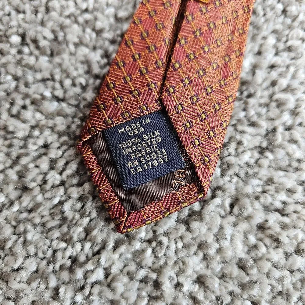 Banana Republic Silk Tie Burnt Orange Geometric Micro Dot Grid USA Made Mens